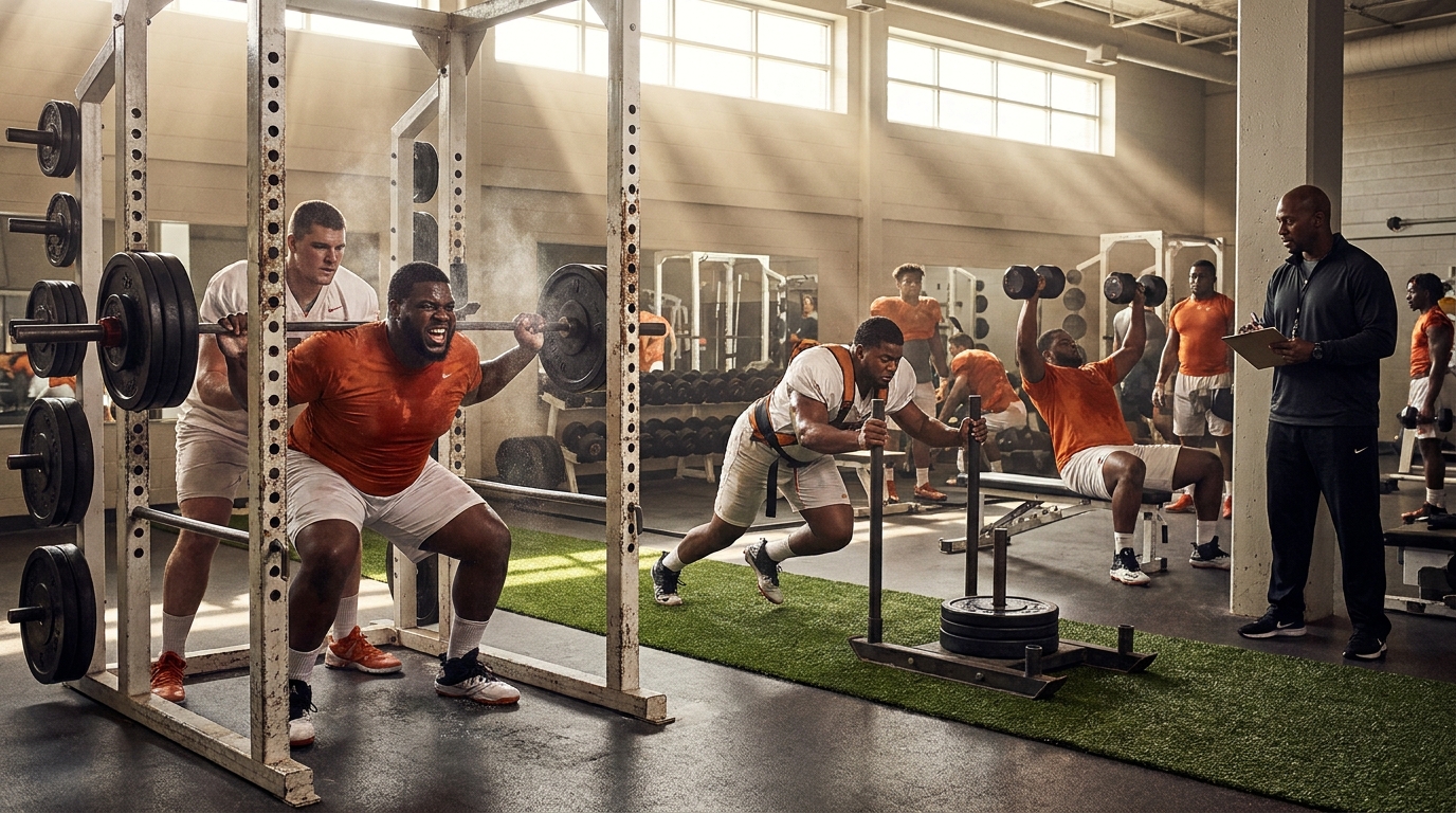 Tennessee players training in the weight room