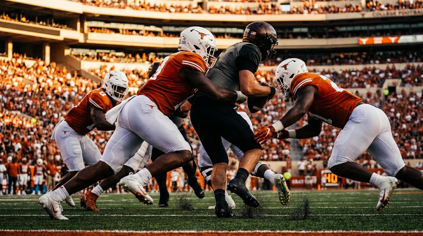 Tennessee Volunteers defensive players charging the quarterback in dynamic motion