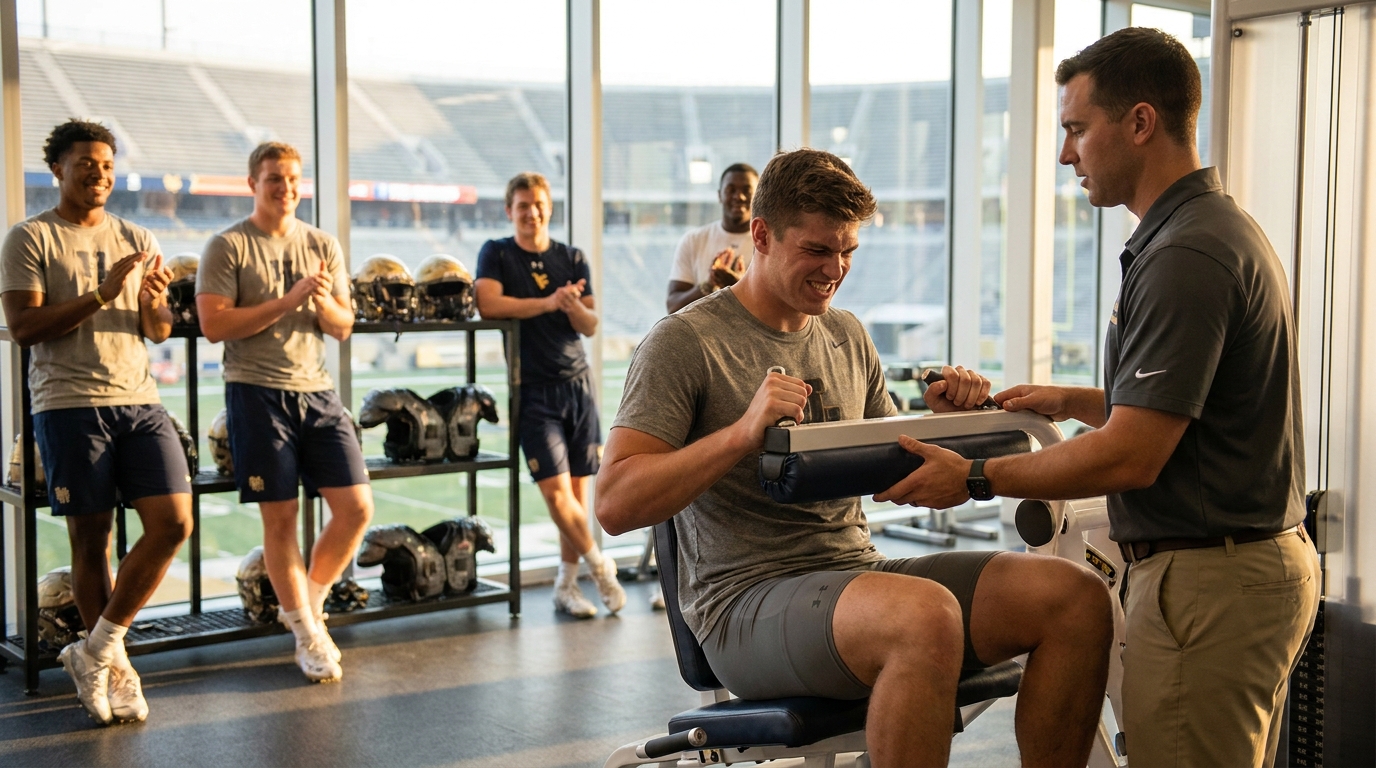 Football player in rehab and team encouragement