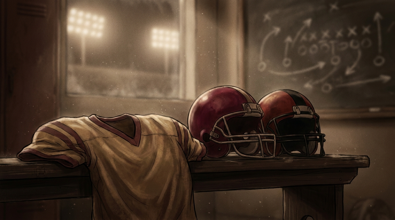 Alabama and Georgia helmets on a locker room bench evoking Apex One era