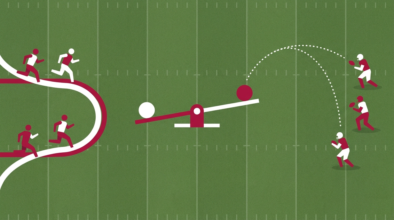 Abstract illustration of Alabama offensive balance and running and passing plays