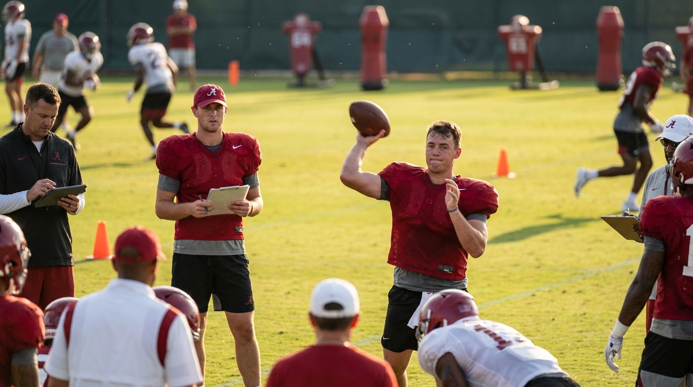 Alabama quarterbacks competing in practice
