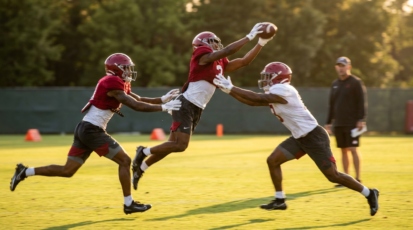 Alabama wide receivers practicing at golden hour