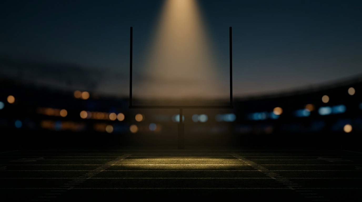 Silhouette of a football field with a gentle spotlight over midfield