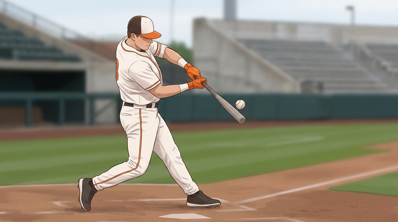 College baseball player in mid-action with subtle Tennessee orange accents