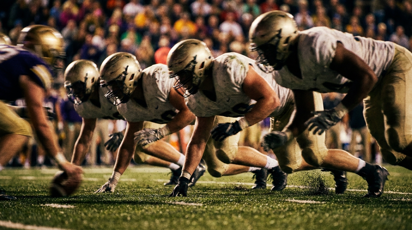 Defensive line exploding off the line of scrimmage