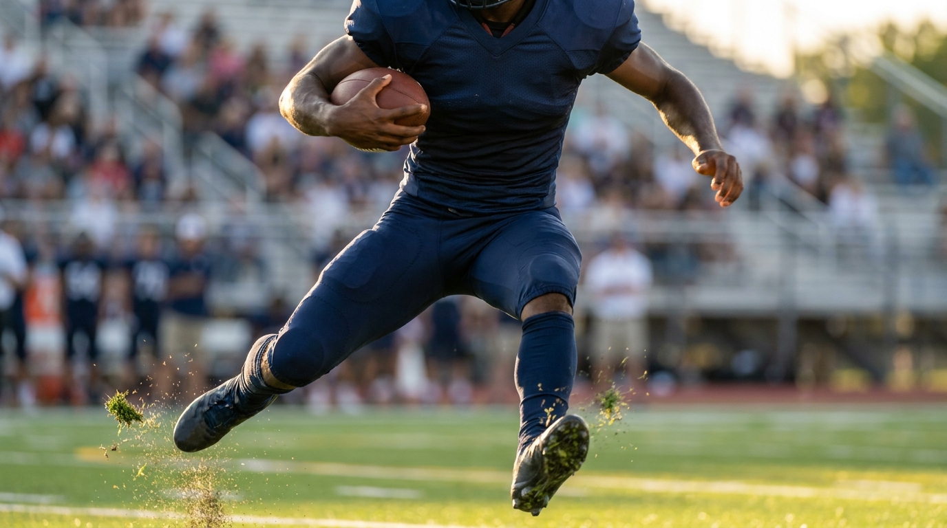 Eric McFarland III making a dynamic catch in stride on a sunlit field