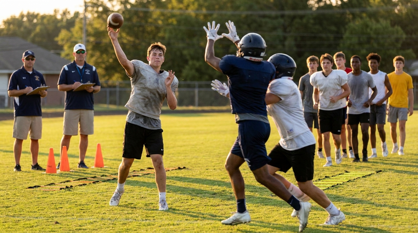 High school football camp scene