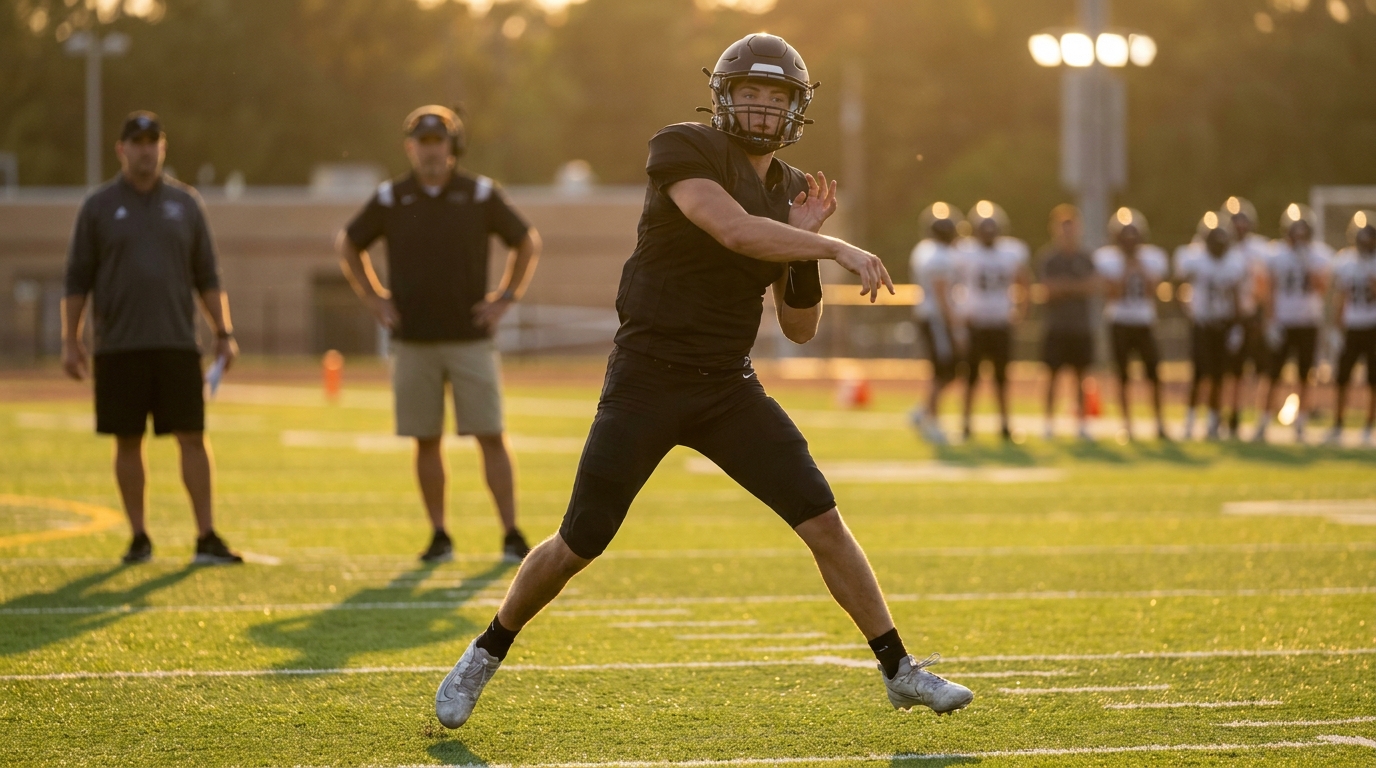 High school quarterback in action