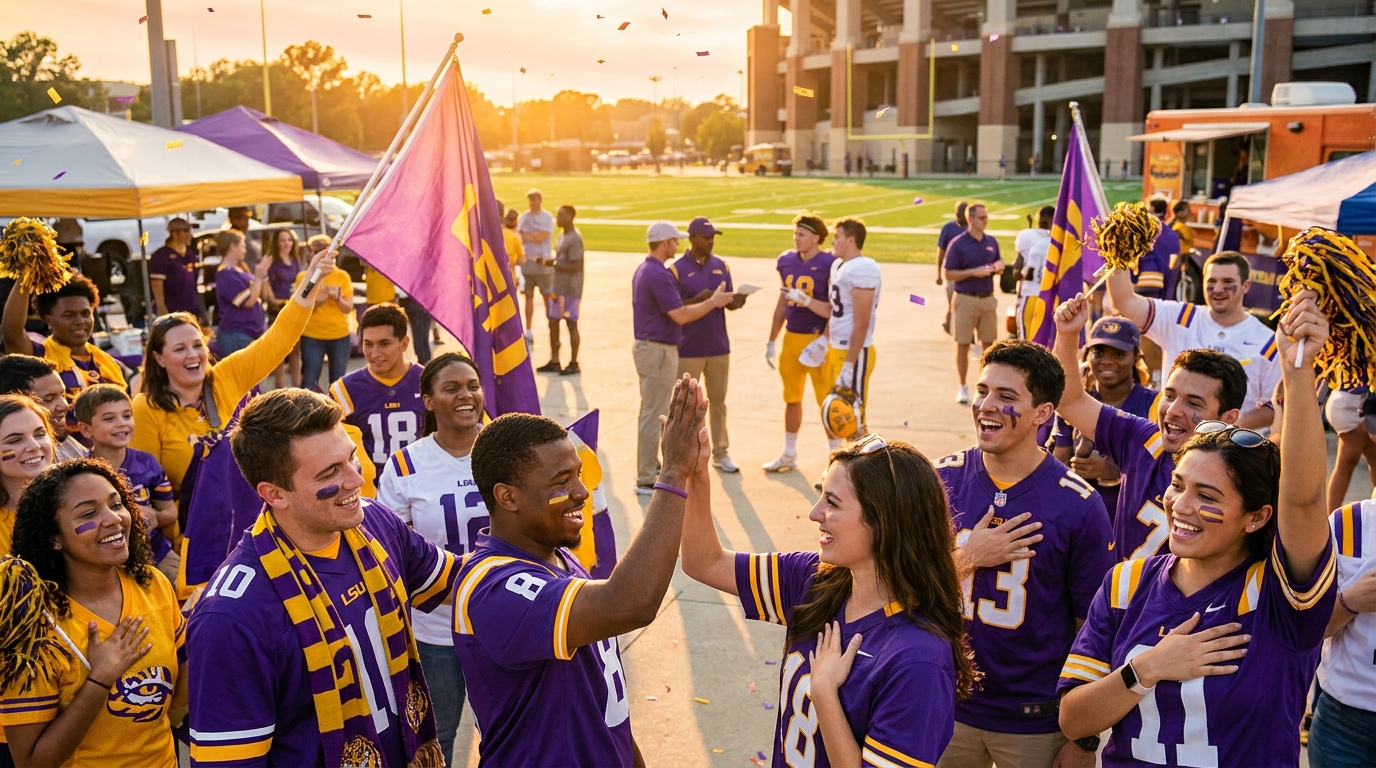 Enthusiastic LSU fans at a recruiting event