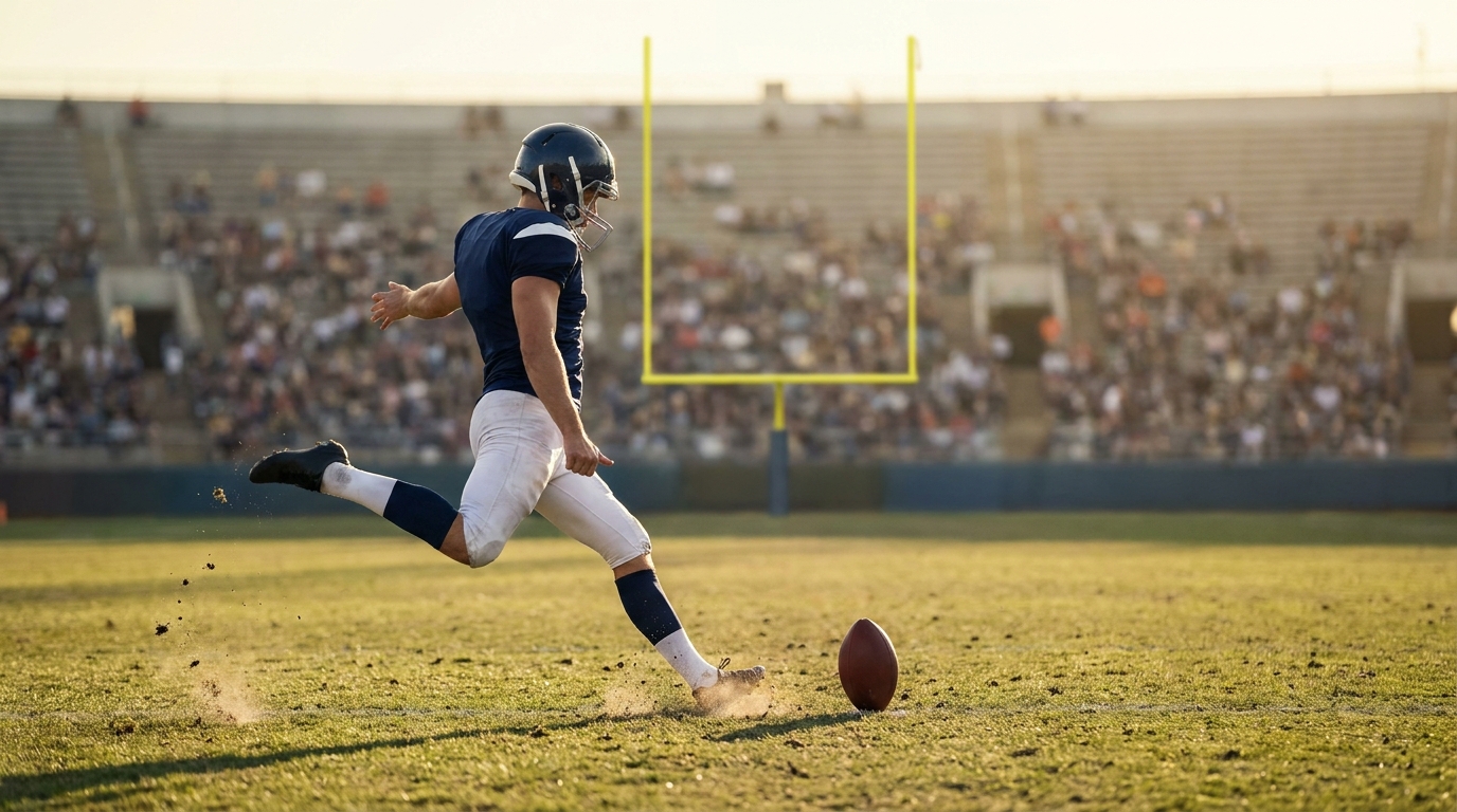 Football kicker making a field goal kick from distance