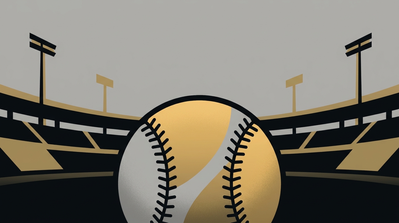 Missouri Baseball visual: stylized baseball with stadium silhouette in black and gold