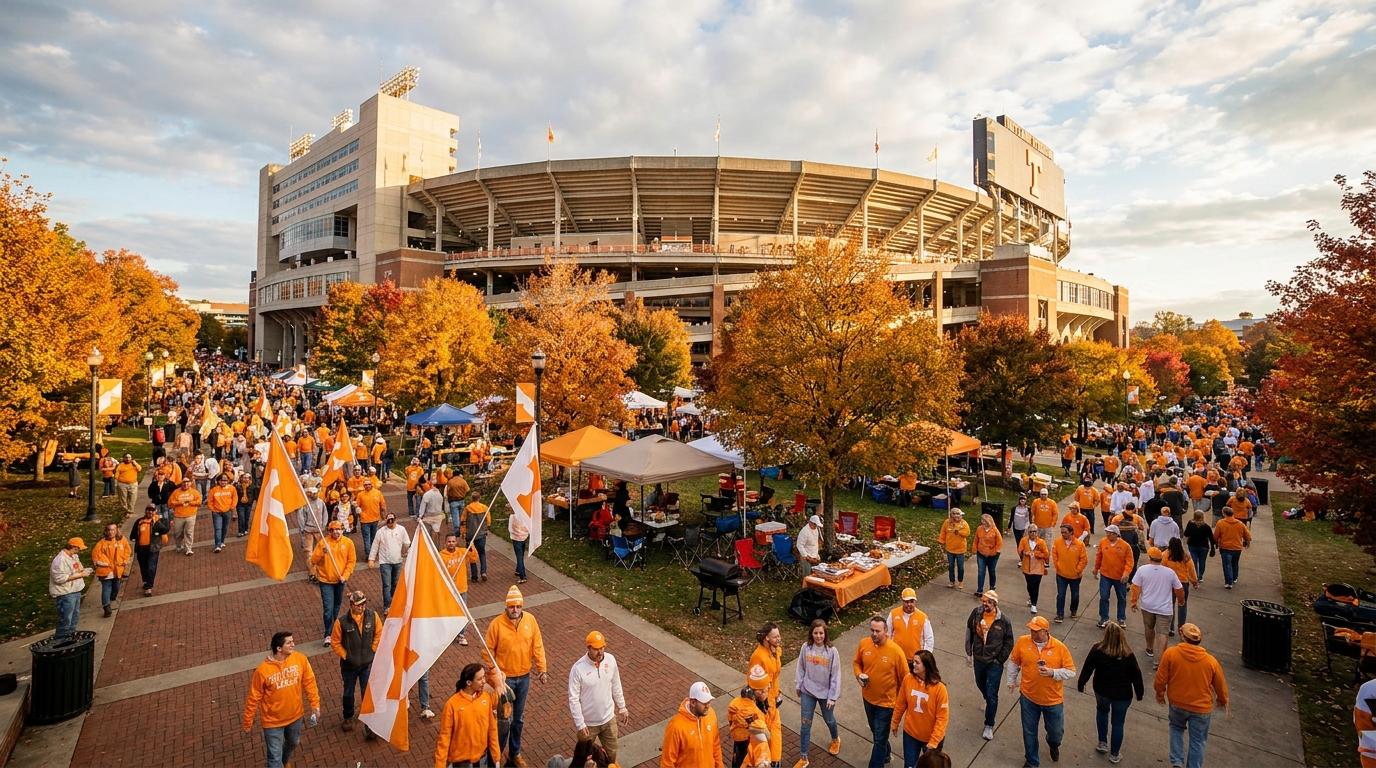 Fans arriving at Neyland Stadium on a crisp fall Third Saturday in October game day