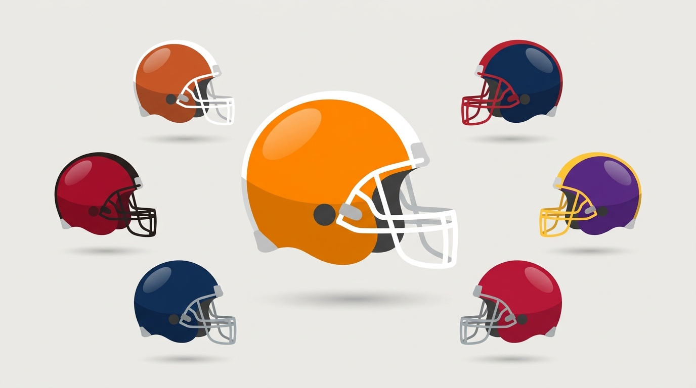 Stylized cluster of football helmets representing SEC QB rooms with Tennessee prominent
