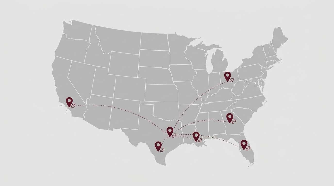 Texas A M recruiting map showing June visits and national reach
