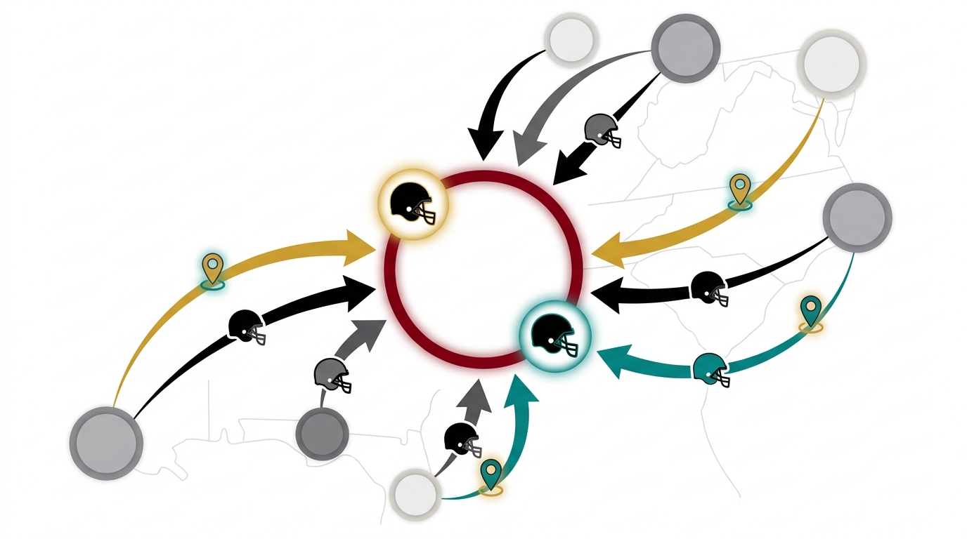 Visual map of player movement and official visits for USC recruiting