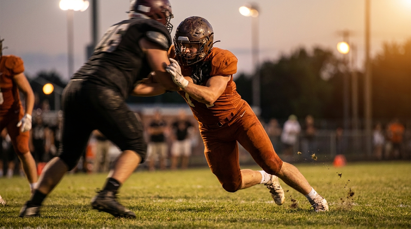 Football edge rusher in action