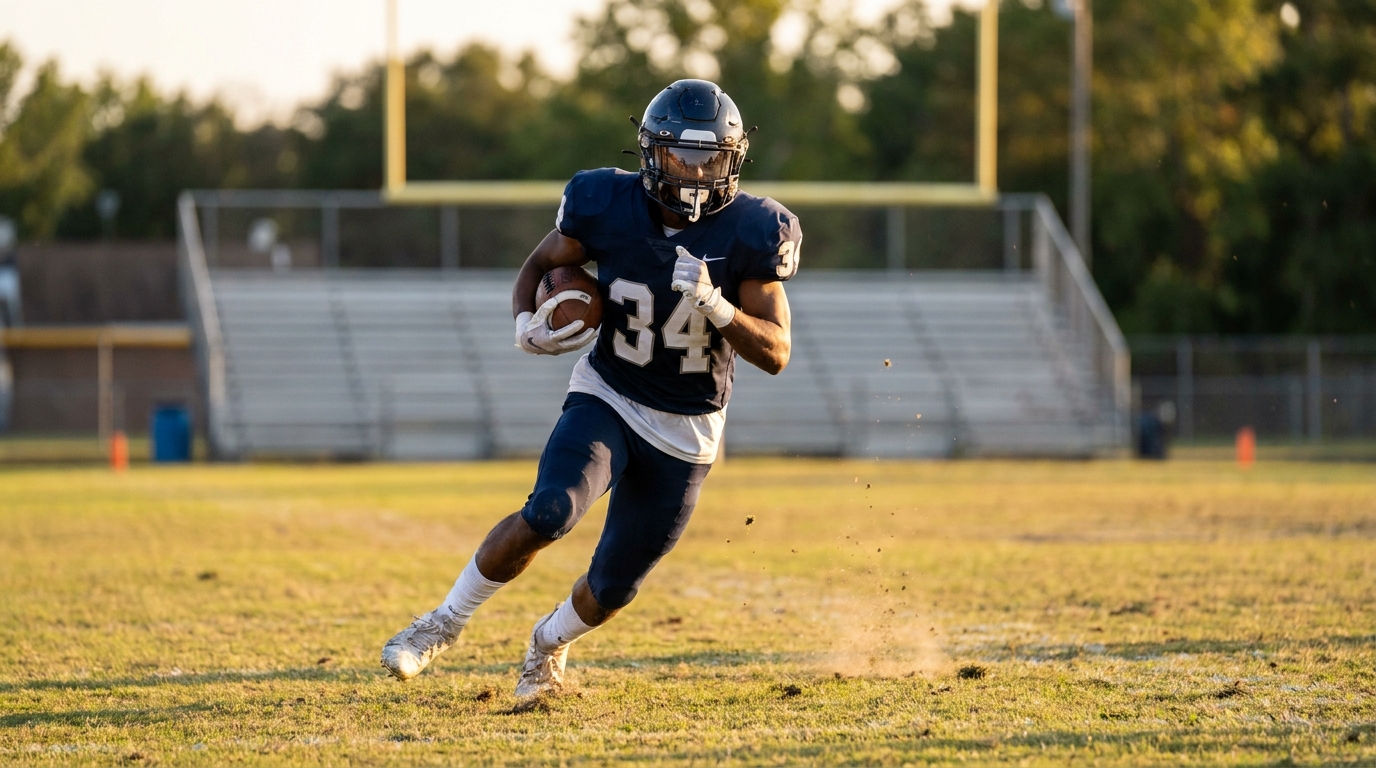 High school running back sprinting with ball